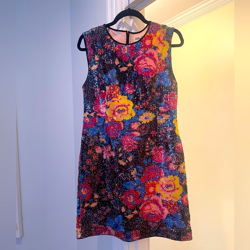 DVF Floral Sequin Sleeveless Mini Dress